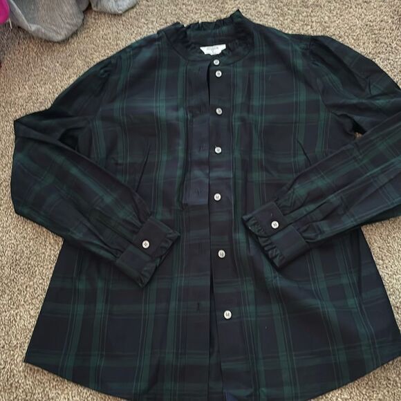 Untuckit Womens Plaid Ruffled Neck Blouse size 4 - Picture 1 of 3
